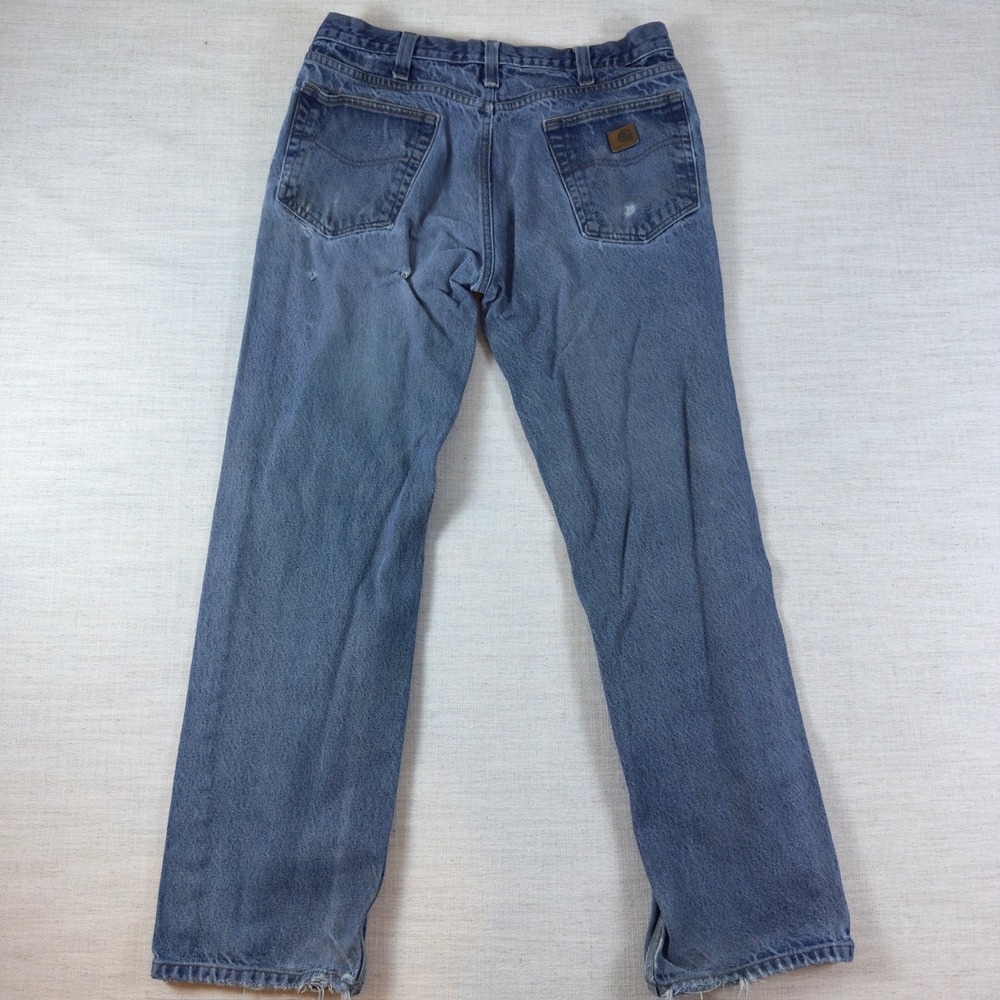 Carhartt Relaxed Fit Tapered Leg Blue Denim Jeans Workwear Distressed Mens 34x32
